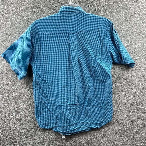 Orvis Men Shirt Medium Blue Gingham 100% Cotton Short Sleeve Button Front Pocket - Picture 2 of 8